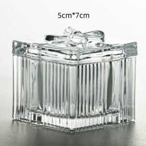 Small Square Valentine Glass Chocolate Candy Display Jars In Bulk With Bow-tied Lid For Weddings