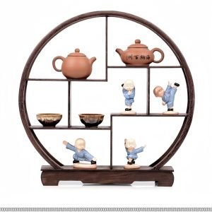 Antique Chinese Chicken Wings Wooden Tea Cup Display Stand Shelf