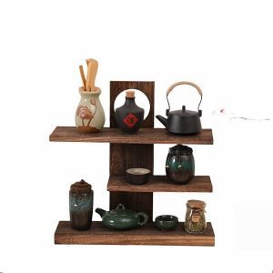 Traditional Chinese Triply Wood Standing Display Shelf For Tea Cup And Mug