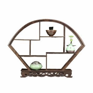 Fan Shaped Wood Tea Cup Display Stand And Tea Shelf