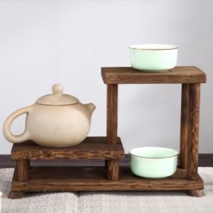 Mini Chinese Style Wooden Tea Cup Display Stand And Tea Set Shelf