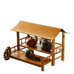 Bamboo Waven Antique Chinese Tea Set Display Shelf Box