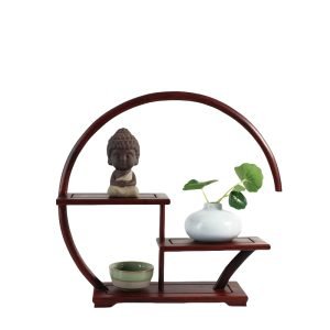 Half Round Vintage Chinese Rosewood Display Stand And Shelf For Tea Cup And Saucer
