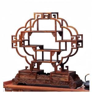 Traditional Chinese Redwood Solid Wood Tea Cup And Saucer Display Stand Shelf