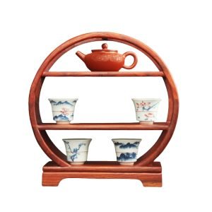 Three Tired Round Rosewood Tea Cup And Saucer Display Stand & Shelf