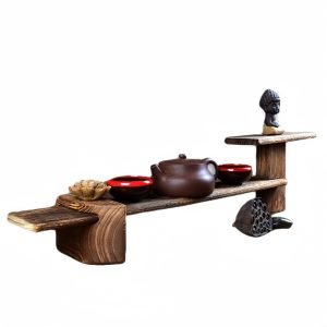 Creative Antique Wood Long Tea Shelf And Tea Cup Display Stand