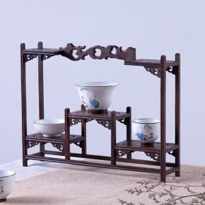 Traditional Chinese Redwood Solid Wood Tea Cup And Saucer Display Stand Shelf
