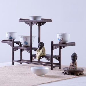 Antique Redwood Wood Tea Set Display Stand Shelf