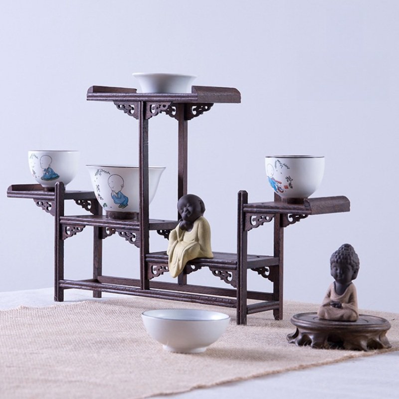 Antique Redwood Wood Tea Set Display Stand Shelf Antique Redwood Wood Tea Set Display Stand Shelf