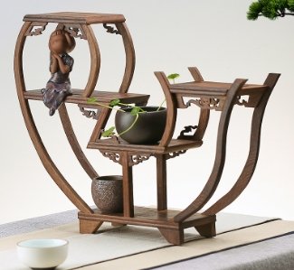 Classical Chinese Round Wooden Tea Set Display Stand And Tea Cup Shelf