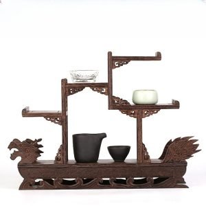 Dragon Theme Ship Shape Wood Tea Cup Display Stand And Tea Set Display Shelf