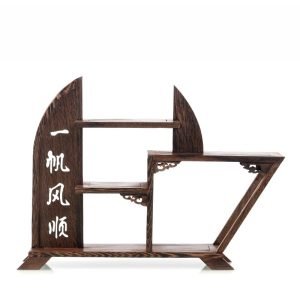 Ship Shape Wooden Tea Cup Set Display Holder Stand And Tea Shelf