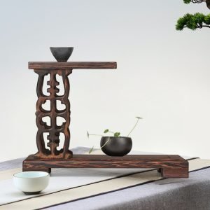 Rectangular Carving Wood Tea Cup And Towel Holder Display Stand Shelf