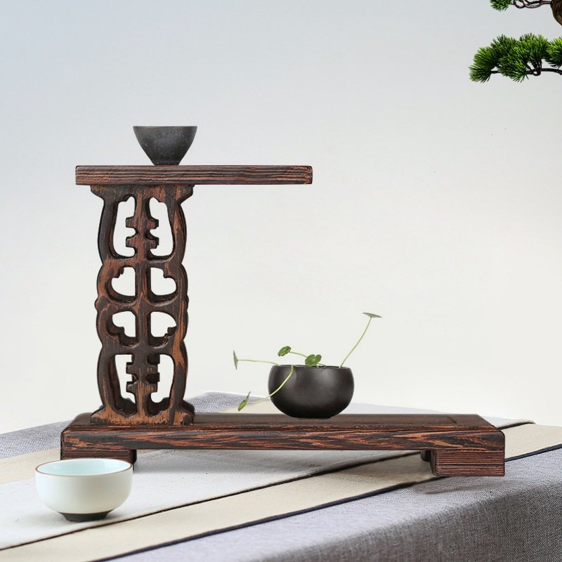 Rectangular Carving Wood Tea Cup And Towel Holder Display Stand Shelf Rectangular Carving Wood Tea Cup And Towel Holder Display Stand Shelf