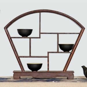 Fan Shaped Wood Tea Cup Display Stand And Tea Shelf