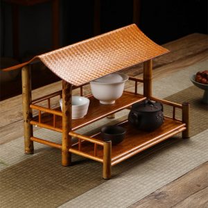 Bamboo Waven Antique Chinese Tea Set Display Shelf Box