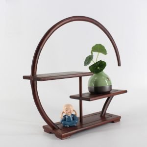 Half Round Vintage Chinese Rosewood Display Stand And Shelf For Tea Cup And Saucer