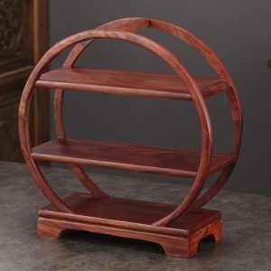 Three Tired Round Rosewood Tea Cup And Saucer Display Stand & Shelf