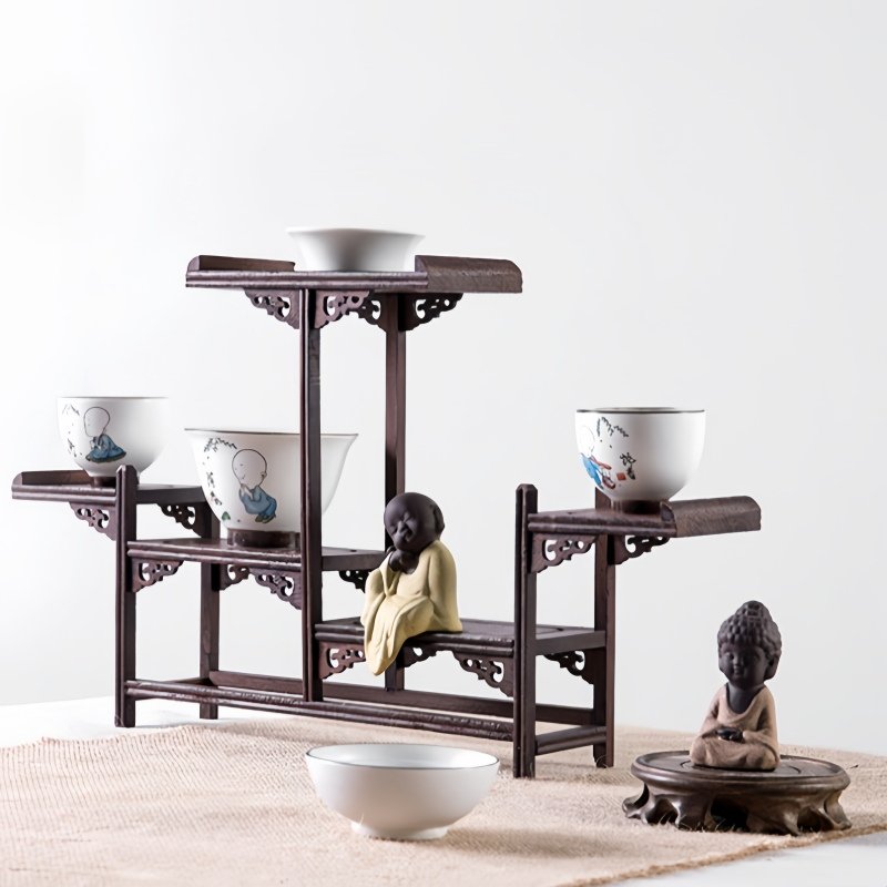 Antique Redwood Wood Tea Set Display Stand Shelf Antique Redwood Wood Tea Set Display Stand Shelf