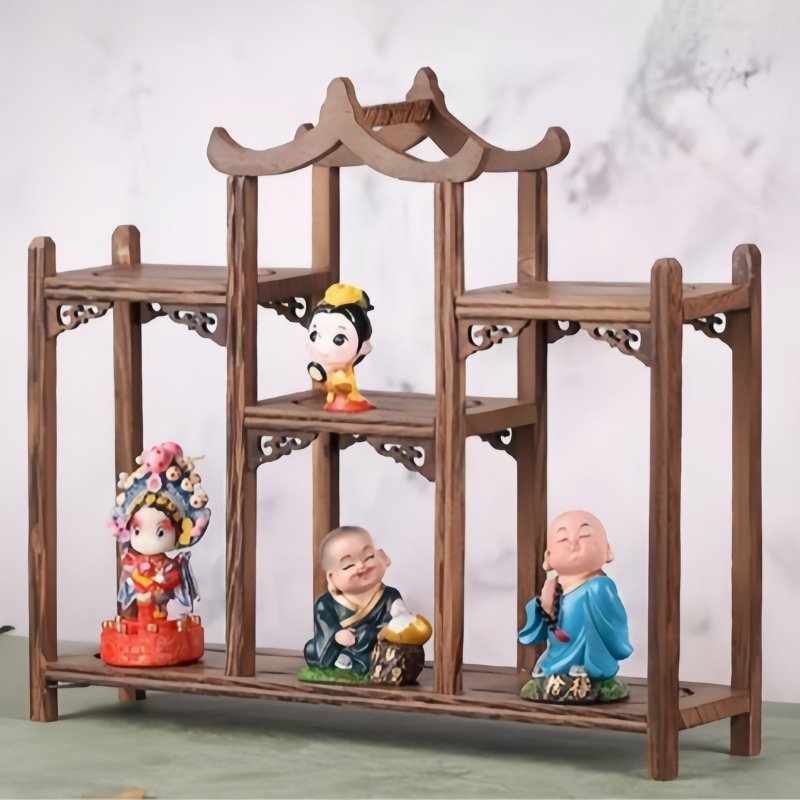 Antique Chinese Pinnacle Wood Tea Cup Set Display Stand Shelf Antique Chinese Pinnacle Wood Tea Cup Set Display Stand Shelf