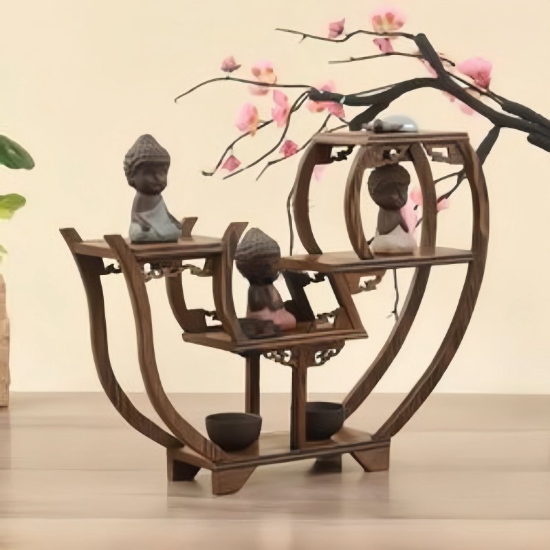 Classical Chinese Round Wooden Tea Set Display Stand And Tea Cup Shelf Classical Chinese Round Wooden Tea Set Display Stand And Tea Cup Shelf