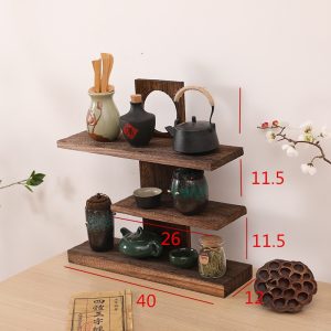 Traditional Chinese Triply Wood Standing Display Shelf For Tea Cup And Mug