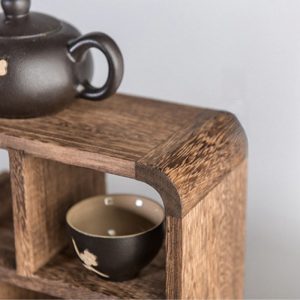 Rectangular Carbonizing Color Wooden Tea Cup And Teapot Set Display Stand Shelf