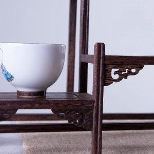 Traditional Chinese Redwood Solid Wood Tea Cup And Saucer Display Stand Shelf