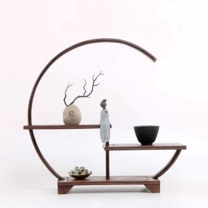 Half Round Vintage Chinese Rosewood Display Stand And Shelf For Tea Cup And Saucer