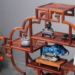 Traditional Chinese Redwood Solid Wood Tea Cup And Saucer Display Stand Shelf