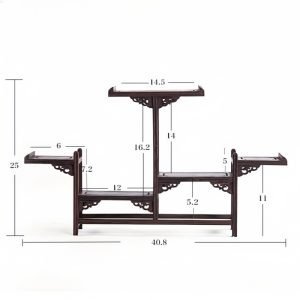 Antique Redwood Wood Tea Set Display Stand Shelf