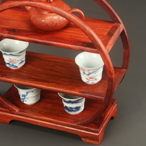 Three Tired Round Rosewood Tea Cup And Saucer Display Stand & Shelf