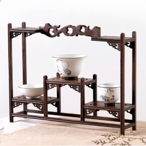 Traditional Chinese Redwood Solid Wood Tea Cup And Saucer Display Stand Shelf