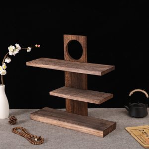 Traditional Chinese Triply Wood Standing Display Shelf For Tea Cup And Mug