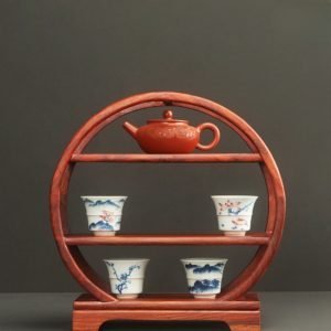 Three Tired Round Rosewood Tea Cup And Saucer Display Stand & Shelf