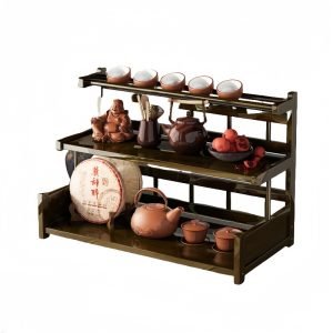 Brown Bamboo Standing Display Shelf For Tea Cup And Mug Set