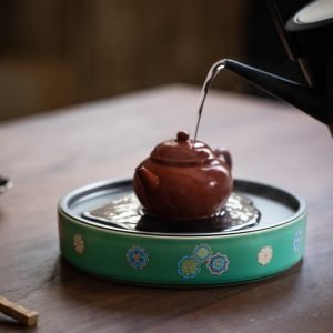 Buddha Theme Green Ceramic Round Tea Boat