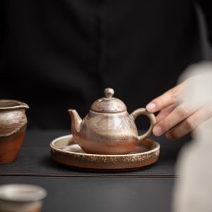 Round Golden Color Ceramic Vintage Tea Boat