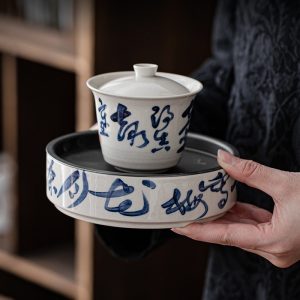 Japanese Style Ceramic Handpainted Poetry Theme Tea Boat
