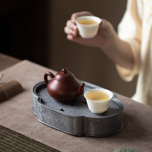 Handmade Vintage Lotus Pattern Chinese Tin Tea Boat