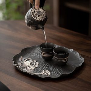 Ceramic Wabi-sabi Tea Boat With Lotus Pattern