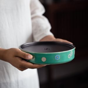 Buddha Theme Green Ceramic Round Tea Boat