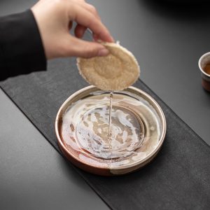 Round Golden Color Ceramic Vintage Tea Boat