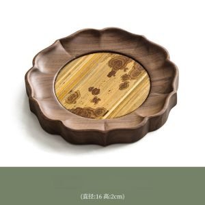 Sunflower Pattern Japanese Style Wooden Tea Boat Made Of Walnut