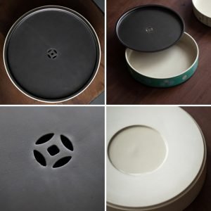 Buddha Theme Green Ceramic Round Tea Boat