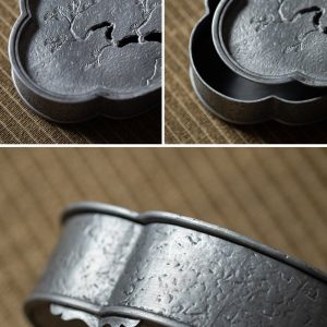 Handmade Vintage Lotus Pattern Chinese Tin Tea Boat