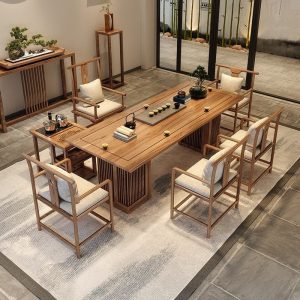 Large Modern Chinese Solid Wood Tea Table Furniture Set With Chairs