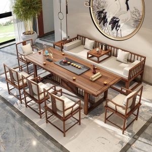 Classical Chinese Solid Wood Gongfu Tea Ceremony Table With Chairs