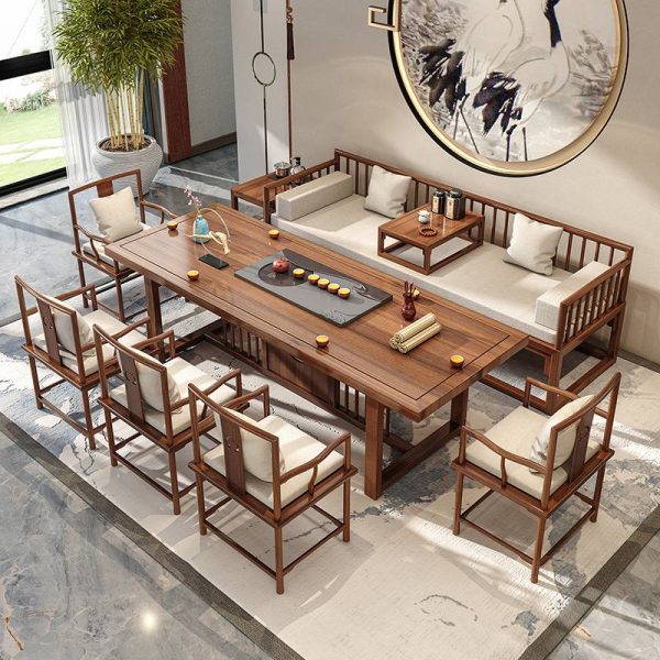 Classical Chinese Solid Wood Gongfu Tea Ceremony Table With Chairs