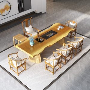 Antique Chinese Pine Gongfu Tea Ceremony Table Furniture With Chairs